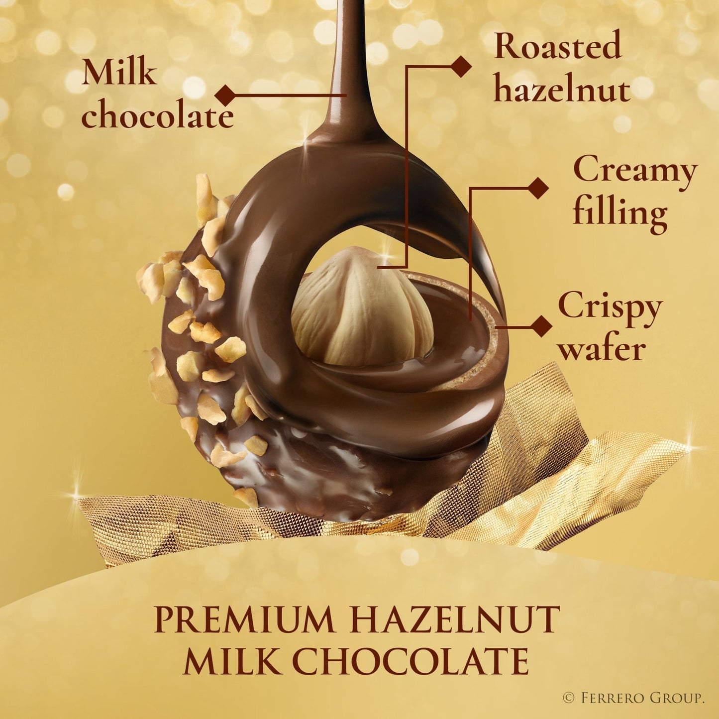 Ferrero Rocher Gourmet Hazelnut Milk Chocolate Gift Box, 12ct 5.3 oz