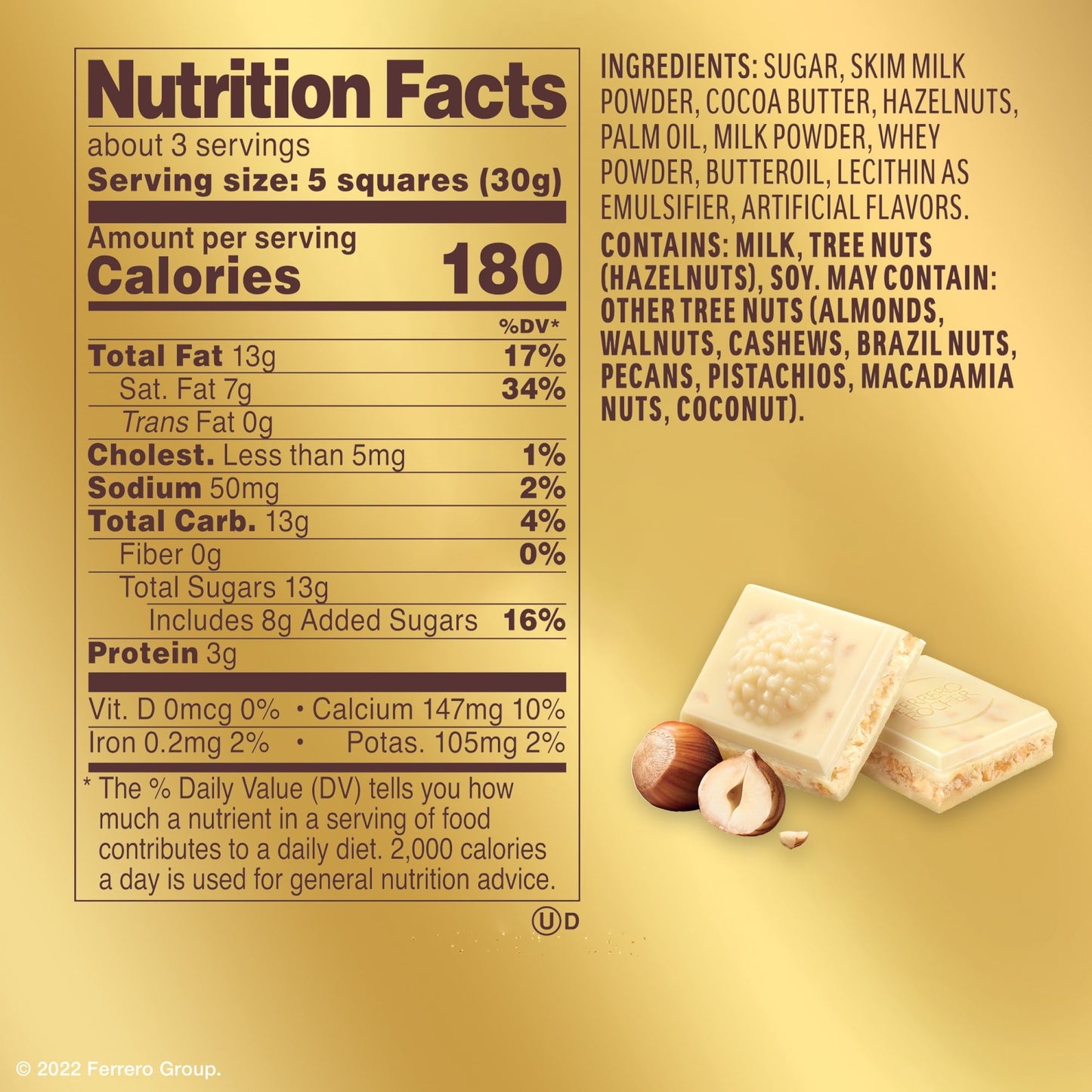 Ferrero Rocher premium chocolate bar, White Chocolate with Hazelnut Filling