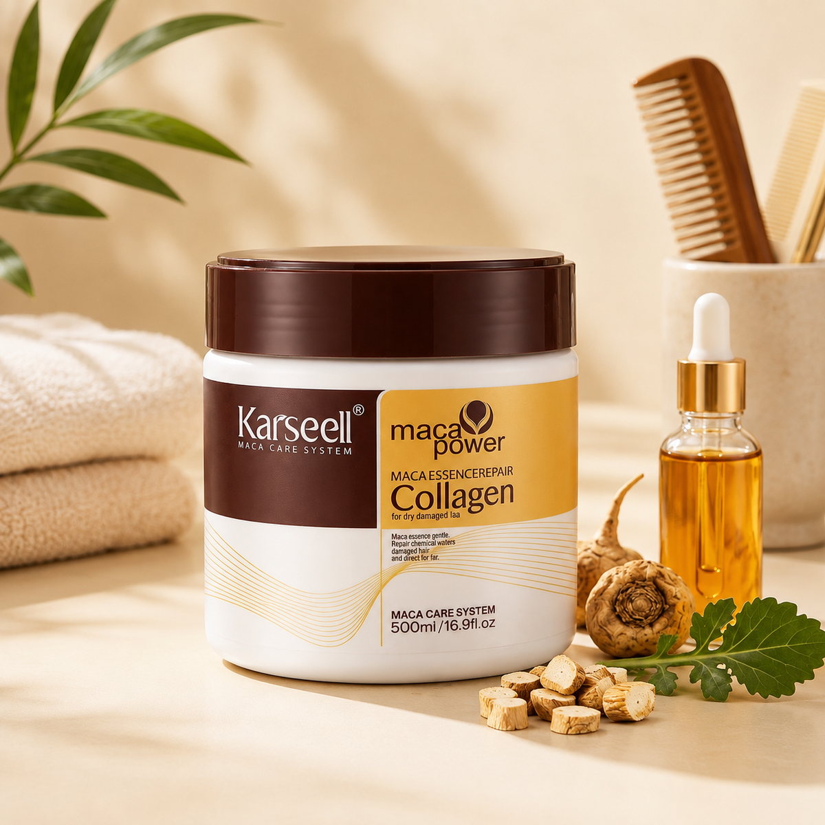 Karseell Maca Power Collagen Hair Mask 500ml / 16.9 Fl Oz – Deep Repair Treatment for Dry & Damaged Hair