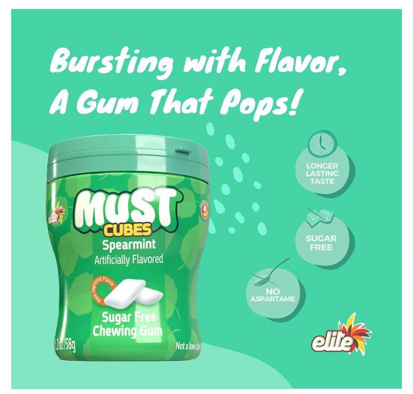 Elite Must Sugar Free Spearmint Cubed Gum, 2oz (2 pack)