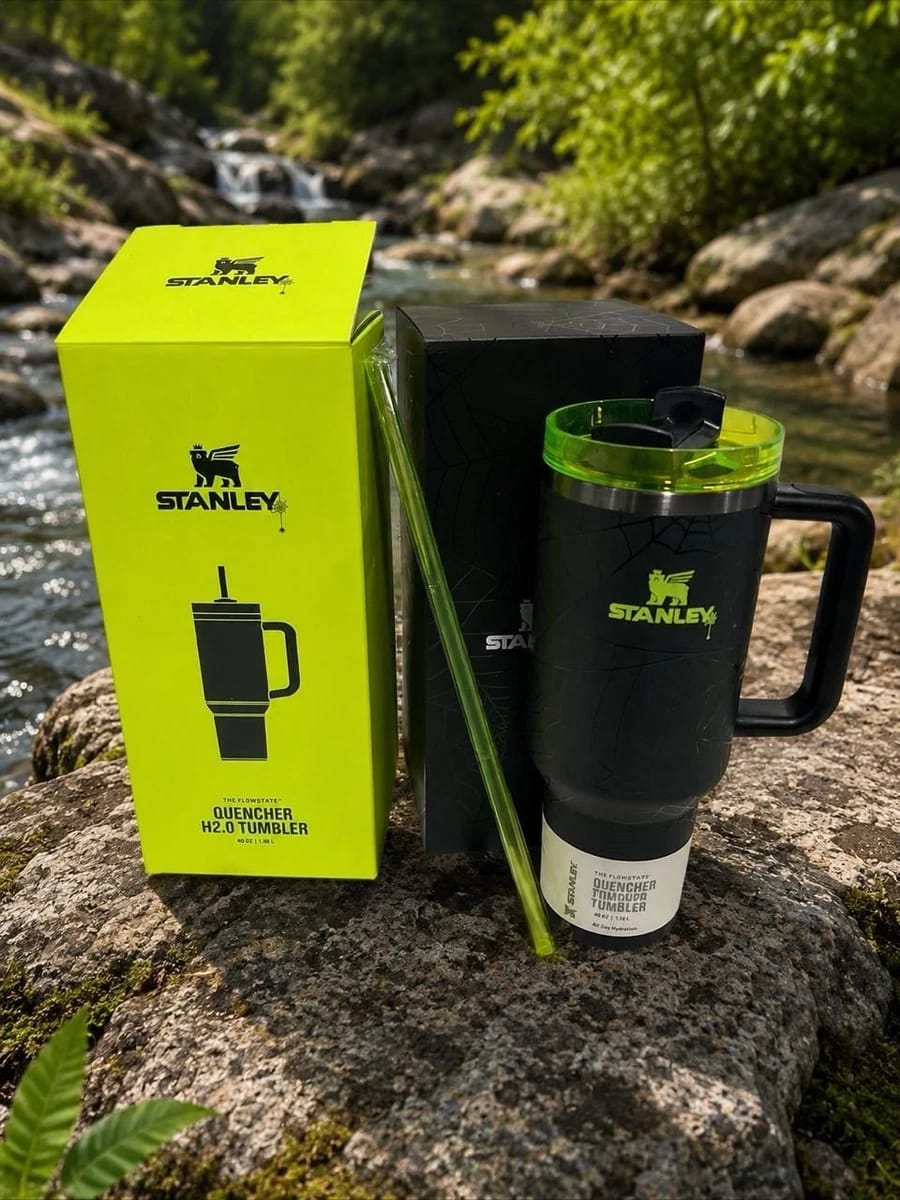 Stanley Quencher H2.0 Tumbler 40 oz – Black with Green Lid