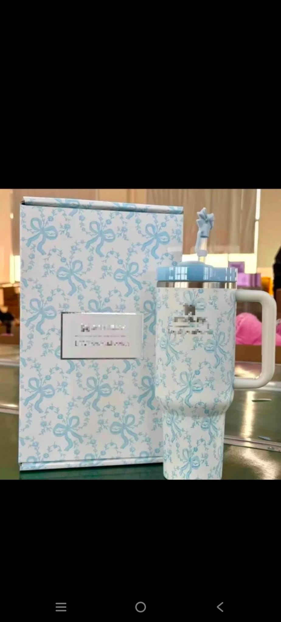 Blue Bow Ribbon Print Stainless Steel Tumbler with Handle & Straw – 40oz Insulated Travel Mug with Gift Box