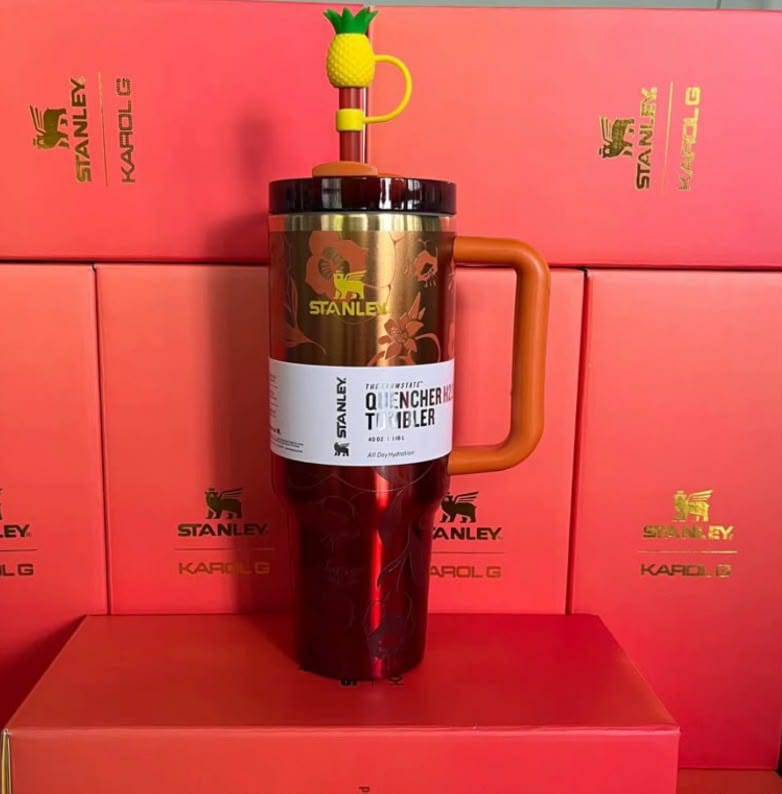 40 oz Floral Quencher Tumbler with Handle & Pineapple Straw Topper
